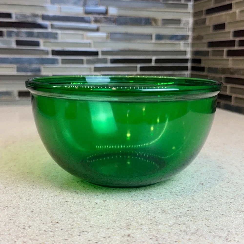 VTG Anchor Hocking Forest Green Glass Mixing Bowl Vintage Mid Century 6